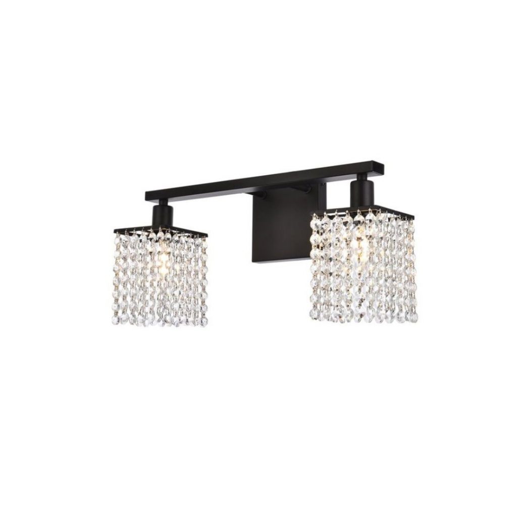Phineas 2 lights bath sconce in black with clear crystals (TWW6X)